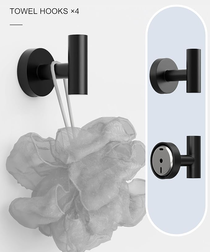 12 Pcs Matte Black Bathroom Accessories Set, HOMEMYSTIQUE SUS304 Stainless Steel Bathroom Hardware Set, Bath Towel Bar Set, Toilet Paper Holders, Towel Rings Racks, Robe Towel Hooks