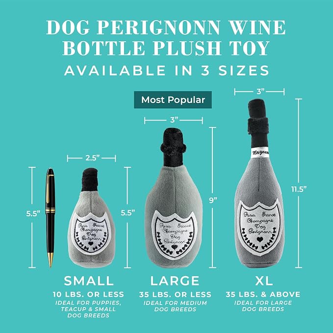 Haute Diggity Dog Champagne Dog Perignonn, Plush Designer Dog Toys with Interactive Squeaker, Stimulating Pet Enrichment, Machine-Washable & Safe Materials for All Breeds, Size Large