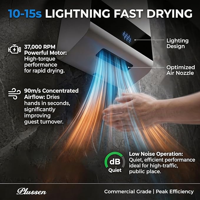 Commercial Hand Dryer, ADA Compliant Ultra Slim (3.89"), High Speed Automatic Electric Hand Dryers for Bathrooms, 1000W Energy Efficient, Washable Filter, LED Indicator, 110V Plug-in