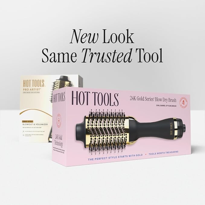 HOT TOOLS 24K Gold Blow Dryer Brush, Round Brush Blow Dryer for Salon-Worthy Blowouts in One Step, Fast Styling & Long-Lasting Results