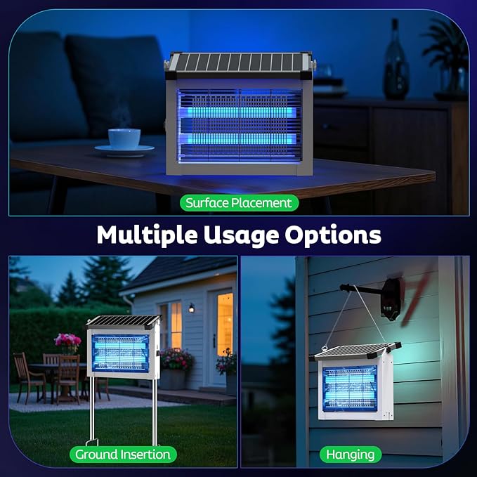 OnBeam Solar Bug Zapper Outdoor, Mosquito Zapper Waterproof Electric Fly Zapper Rechargeable Mosquito Killer Lamp with 10W Solar Panel, 4500V Cordless Fly Trap for Backyard, Patio, Garden, RV, Camping