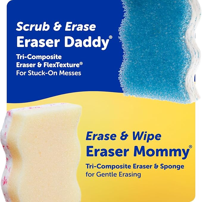 Scrub Daddy Eraser Daddy XL - Large Melamine Foam Sponges for Cleaning - Dual-Sided White Eraser Sponges for Wall Cleaning - Removes Dirt & Scuffs - Water-Activated (18 Count)