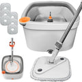 Spin Mop and Bucket Set with Self Separation Dirty and Clean Water System Self Wringing 360° Rotating Clean Mop-Head for Hardwood Tile Marble Floors (Mop Set with 6 Pads)-Grey