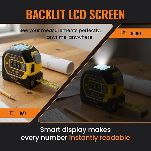 The Almighty Ruler Laser Tape Measure | Laser Distance Measurer, Heavy-Duty Tool with Cross Marking Feature, Smart Range Finder, Easy-Read Display, Ft & Metric Measurement | 131 ft | 43 yd | 40 m