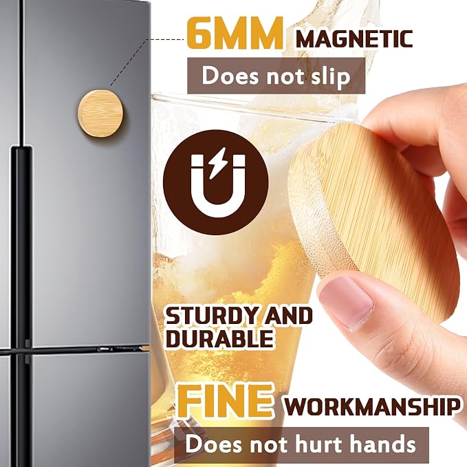 Vesici 100 Pcs Magnetic Bottle Opener 2.5in DIY Bamboo Round Shape Beer Openers Wooden Fridge Magnet Refrigerator Sticker Gift for Beer Lover Wedding Guest Kitchens Bars Parties