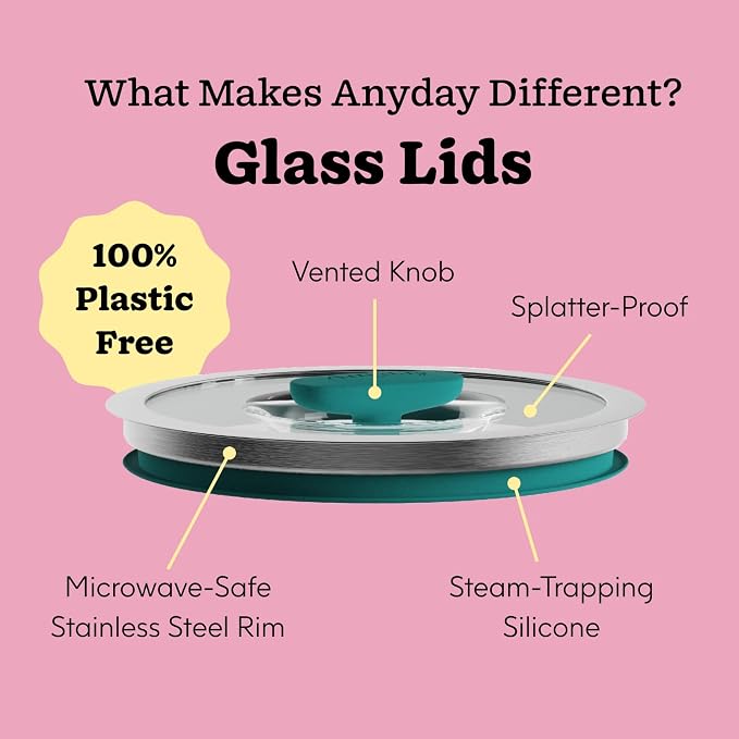 Anyday 7-Cup Glass Microwave Steamer for Vegetables (Blueberry) | BPA-Free, Bowl with Vented Glass Lid, Healthy Cooking Container for Broccoli, Veggies, Meal Prep