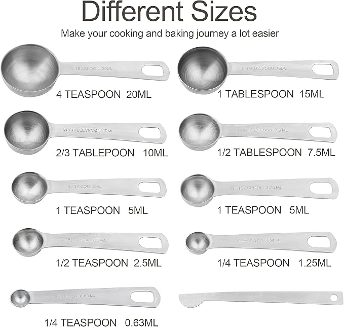 Measuring Cups and Spoons Set, 18/8 Stainless Steel Measuring Cups and Spoons Set with Leveler for Kitchen & Baking, Metric & US Measure Tools with 2/3 & 3/4 Cups