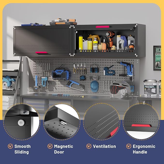 Eltean 31.5" Metal Wall Cabinet,Garage Wall Cabinet with Up-Flip Door,Wall Mounted Garage Cabinets with Handle,Floating Tool Cabinet for Garage,Basement,Warehouse