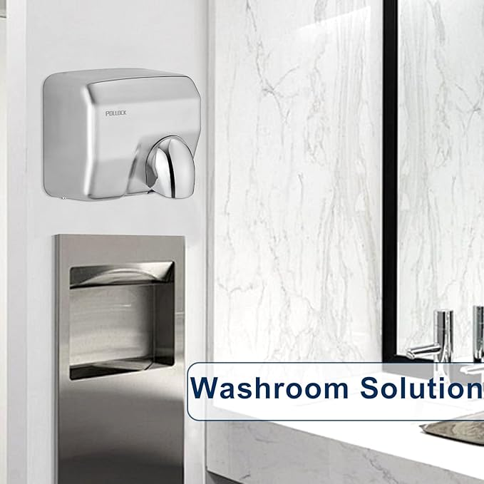 Commercial Hand Dryer Wall Mounted,Stainless Steel Electric Hand Dryer for Bathroom,1600 W Automatic High Speed Warm Wind Hand Blower,110V Plug in,8-10s Second Dry,for Industry Business Restrooms