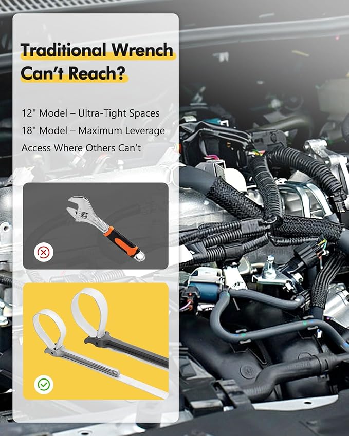 SPARKWHIZ Strap Wrench, 12" & 18" Handle Adjustable Strap Plumbing Wrench, Nylon Strap Pipe Wrench for Replacing Oil Filter, Water Filter