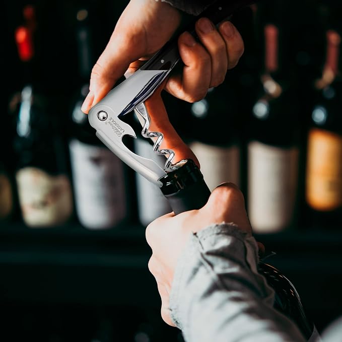 Chateau Laguiole Corkscrew - Luxury French Wine Opener Grand Cru Black Horn Handle with Leather Sheath & Gift Box