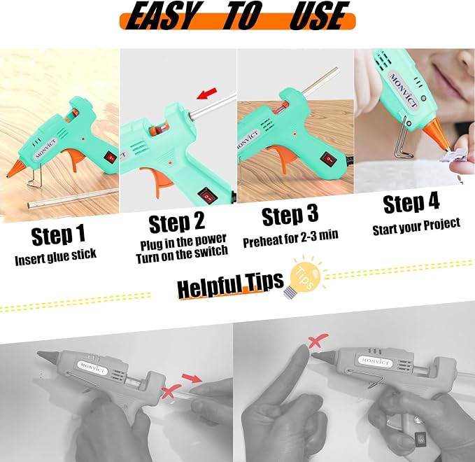 MONVICT Mini Hot Glue Gun Kit with Carrying Case,20 Pcs Premium Glue Stick | 10 Pcs Wood Craft sticks, Fast Preheating Hot Melt Glue Gun for School Crafts DIY Arts Gift (Cyan, 30Watts)