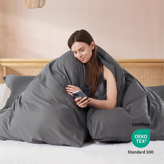 Nestl Twin Duvet Cover Set - Soft Double Brushed Dark Grey Duvet Cover Twin XL, 2 Piece, with Button Closure, 1 Duvet Cover 68x90 inches and 1 Pillow Sham