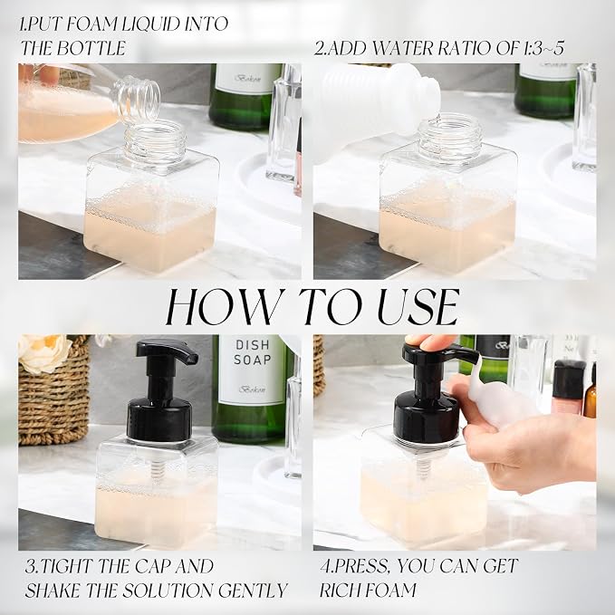 Domensi Foaming Soap Dispenser 8.5 oz Foam Pump Bottle Bulk Empty Travel Foaming Dispenser Refillable Hand Soap Plastic Pump Bottle Travel Clear Container for Bathroom Vanities(12 Pcs,Black)