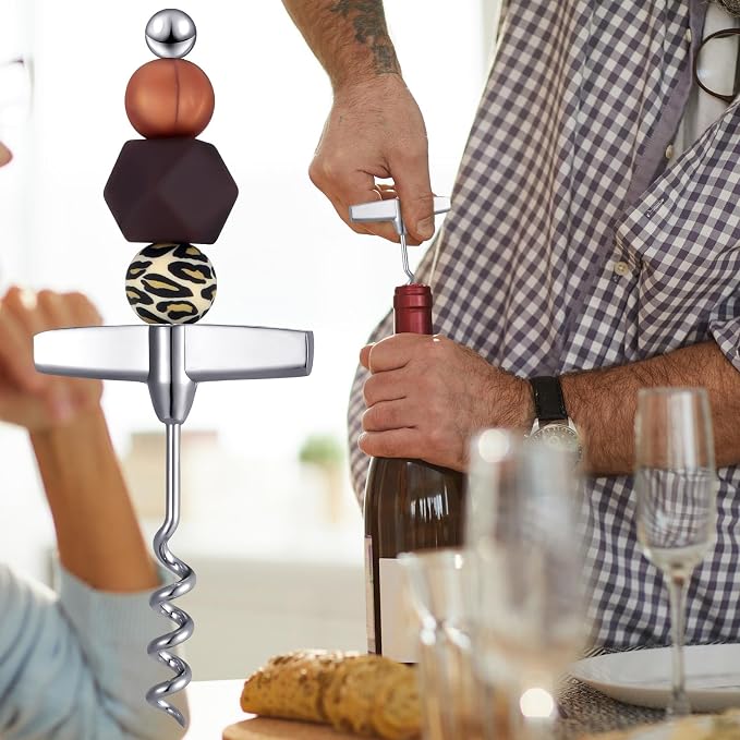 Hushee 40 Pcs Beadable Wine Stoppers with Travel Corkscrew Set Decorative Beaded Wine Bottle Stopper Alloy Saver Beadable Bottle Opener Cork Remover for Kitchen Bar Restaurant Beverage Gifts