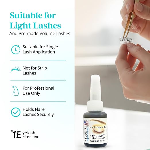 Regular Eyelash Glue - Professional Lash Glue for Individual Flare Lashes, False Eyelash Adhesives - Long Lasting Waterproof Black, 4-5 Sec Dry, Licensed Use 10ml