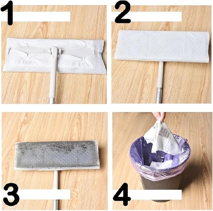 1Set Home Electrostatic Dust Collector Mop Foldable Long Handle with Disposable Vacuum Paper Floor Household Cleaning Tool(1Pack Paper and Mop)