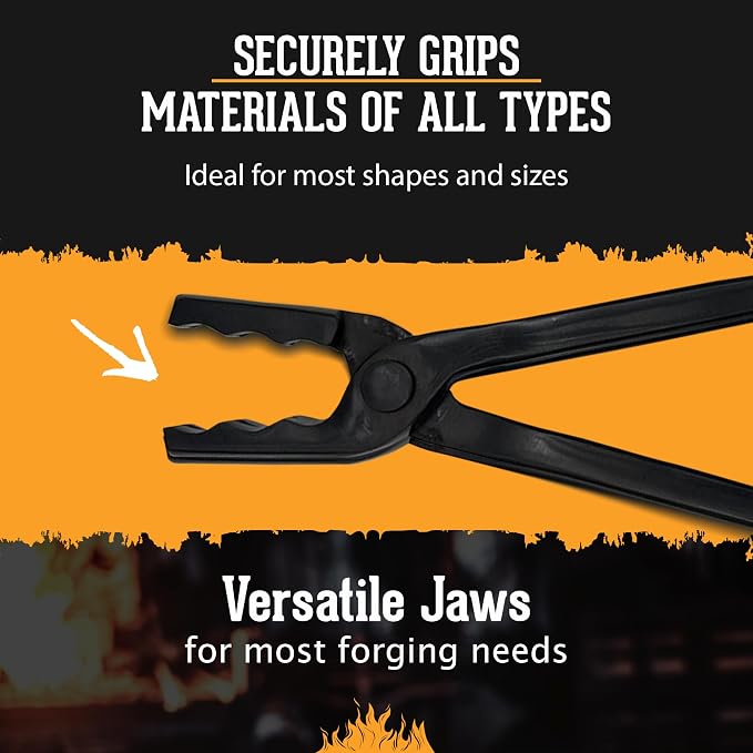 Universal Wolf Jaw Blacksmith Tongs (20", Black) - Blacksmith Tools and Forging Tools for Beginner & Professional Blacksmithing - Durable Steel, Ergonomic Grip and Versatile