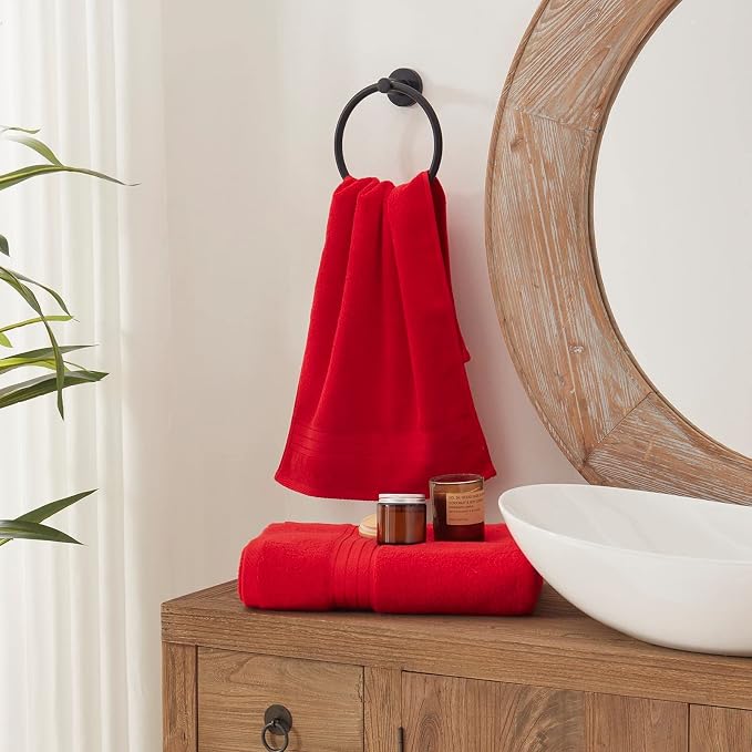 COZYART Luxury Bath Towel Set 3 PCS, Red 100% Turkish Cotton 650 GSM | OEKO-Tex 100 Certified Zero Twist Ring Spun, Soft Absorbent Quick Dry, Plush Fluffy, Breathable Hotel Quality for Daily Use