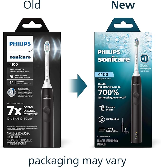 Philips Sonicare 4100 Series Electric Toothbrush - Sonic Toothbrush with Advanced Sonic Technology, Pressure Sensor, Two Intensity Settings, Smartimer & Quadpacer, Black, Model HX3681/24