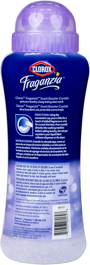 Clorox Fraganzia Laundry Scent Booster Crystals, In-Wash Fragrance Beads for Fresh-Smelling Clothes & Linens, Safe for All Fabrics & Colors, Easy-Pour Bottle, Dreamy Jasmine Scent, 18 Oz, 2 Pack