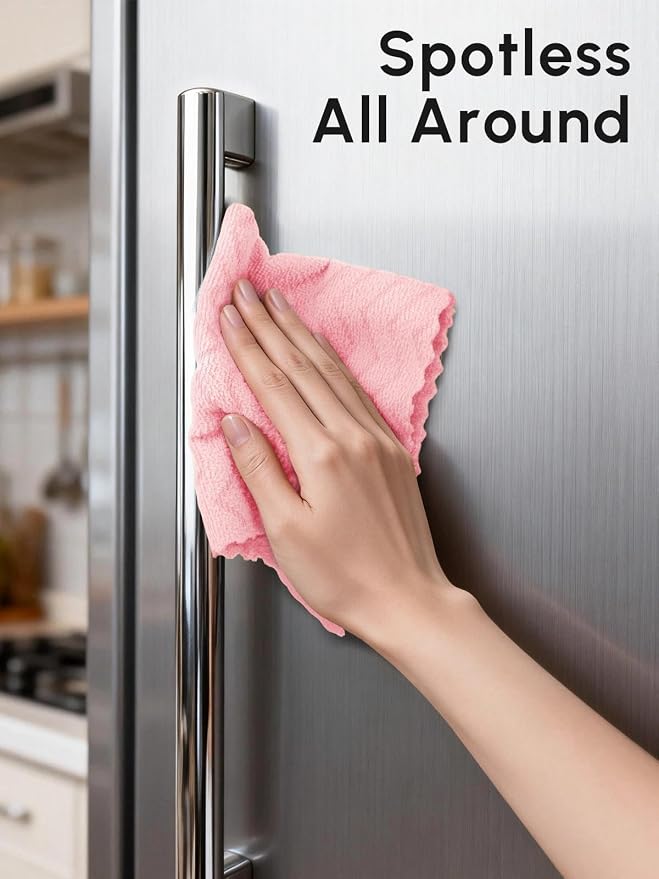 Microfiber Cleaning Cloths Roll, 75 Pack Tear Away Microfiber Towels Roll, 12" x 12" Lint Free Rags, Reusable Cleaning Cloths, Washable, Scratch Free,Ultra Absorbent Dish Rags(Pink Ripple)