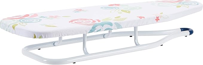 Amazon Basics Foldable Space Saving Ironing Board Tabletop with Non-Slip Feet, 77x29 cm, White, Floral