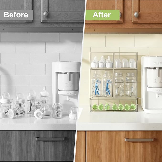 Bottle Storage Organizer Baby: Clear Stackable Storage Drawers, Acrylic Bottles Station Organizer for Countertop, Vanity, Bathroom, Cabinet Organization - 5 Pack