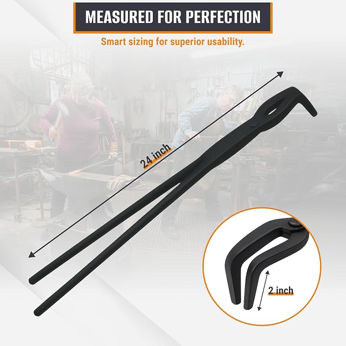 24" Blacksmith Tong Foundry Hinged Metal Tongs | Clay Graphite and Graphite Crucibles, Heavy Duty Steel Tong for Metal Melting Refining Casting Gold, Silver