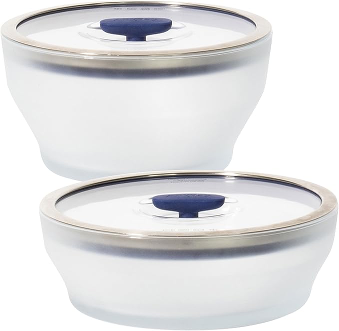 Anyday 4-Pc Microwave Cookware Set with Glass Lids (Blueberry) | Large, Food Storage, Plastic-Free Containers, Stackable Steamer with Vented Lid, Microwave-Safe, Steaming Vegetables, Rice