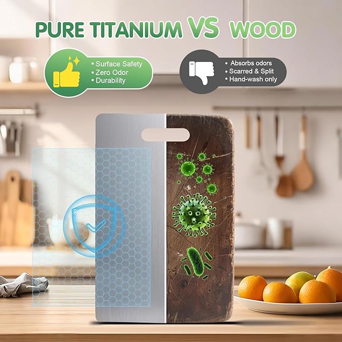 Katori Titanium Cutting Board, 2026 New 100% Pure Titanium Cutting Boards for Kitchen, Double Sided Food Metal Chopping Board, Non Toxic Dishwasher Safe Durable Metal Cut for Meat Fruit Vegetable (XL)