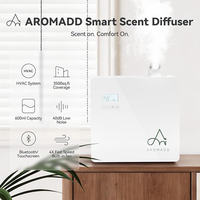 2025 Upgraded 3500 Sq.Ft Smart Scent Diffuser - HVAC System, Whole House Aroma & Hotel Collection Diffuser, Waterless Essential Oil Diffuser for Home Large Room, Cold Air Tech, 600mL (White)