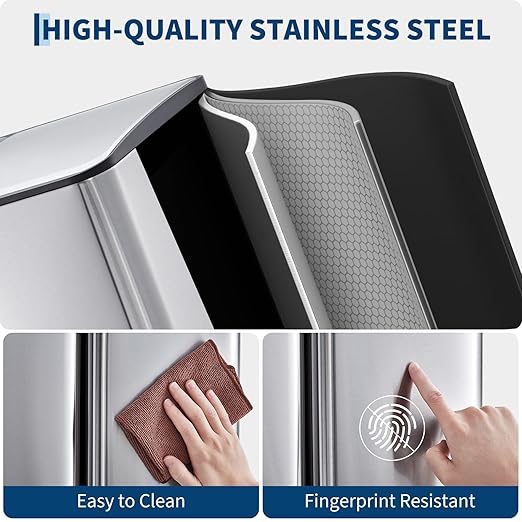 16 Gal Recycle Bins for Kitchen, Triple Compartment Garbage Can with Lid, Stainless Steel Trash and Recycling Bin Combo with Inner Bucket & Foldable Foot Pedal for Home Office, Silver