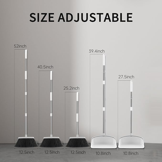 Broom with Dustpan Combo Set, Hand Broom and Dustpan Set for Sweeping Indoor Angle Broom for Home Office Kitchen Lobby Floor Pet Hair Indoor&Outdoor Cleaning (White&Gray)