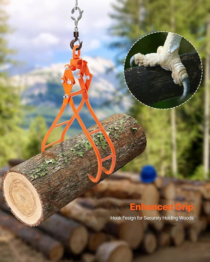VEVOR Timber Claw Hook, 28 inch 4 Claw Log Grapple Logging Tongs, Swivel Steel Log Lifting Tongs 31" Max Opening, Eagle Claws with 2205LBS/1000kg Loading Capacity for Tractors, ATVs, Trucks, Forklifts