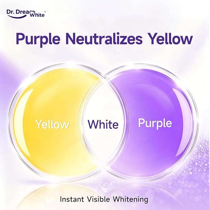 Dr.DreamWhite Purple Color Correction Whitening Toothpaste, 4oz, Pack of 2 | W/ 4 Toothbrushes & 4 Travel Samples - for Yellow & Sensitive Teeth VIO-Zyme mHAP Formula, Instantly Brightens, Fluoride-Free