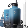 Coolflask Water Bottle 87 oz with Straw, 2/3 Gallon Insulated Stainless Steel Large 3 Lids Big Water Jug for Sports or Office, Non-BPA Keep Cold Up to 48 Hrs or Hot Up to 24 Hrs, Samurai Cyan