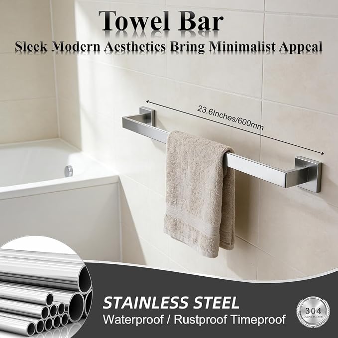 Bathroom Hardware Set 20 Piece Brushed Nickel Bathroom Accessories Set SUS304 Towel Bar Set Includes 4 Towel Bar 24 Inch+4 Towel Holder+4 Toilet Paper Holder+8 Towel Hooks (20, Brushed Nickel)
