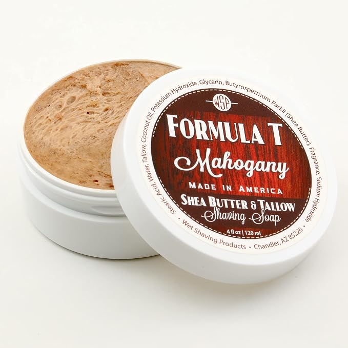 Shaving Soap WSP Formula T (Mahogany) 4 Oz Made with Shea Butter & Tallow