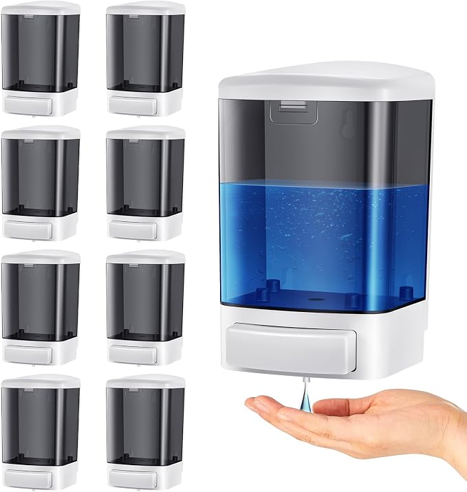 Hushee 8 Pcs Plastic Wall Mounted Soap Dispenser Commercial Manual Soap Containers Wall Dispenser for Kitchen Shower Hotel Liquid Shampoo Gel Chamber (33.8 oz 1000 ml,Black)