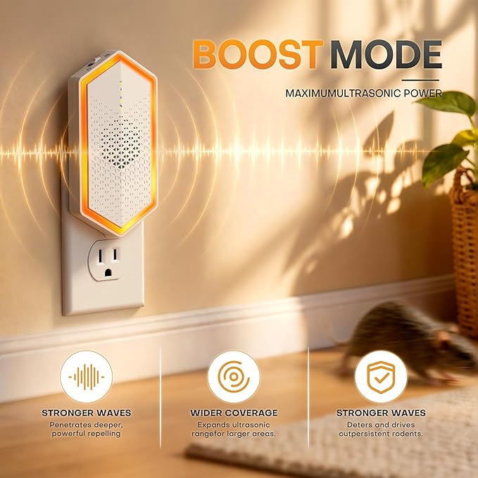 2026 Upgraded Ultrasonic Pest Repeller for Pest Control, 4-Mode Indoor Mouse Repellent Ultrasonic Plug in for Mice, Roaches, Spiders, Rodent Repellent, Ultrasonic Mouse Repellent, 4-Pack
