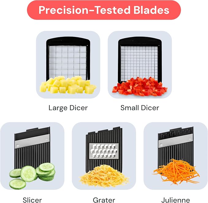 Fullstar Mandoline Slicer for Kitchen - Vegetable Chopper, Onion Potato Food Veggie Fruit Slicer and Cutter with Container, Kitchen Gadgets & Gifts, Home Essentials (6 in 1, Black)