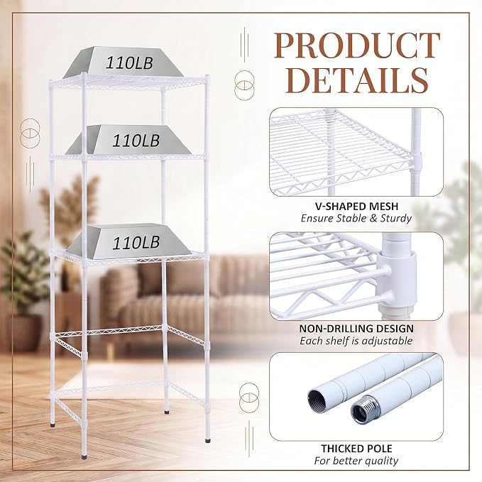 Briwooody 3-Tier Detachable Mini Fridge Stand Shelf with Storage Adjustable Refrigerator Storage Rack and Microwave Organizer Shelf for Kitchen Dorm Apartment Living Room Office Coffee Bar