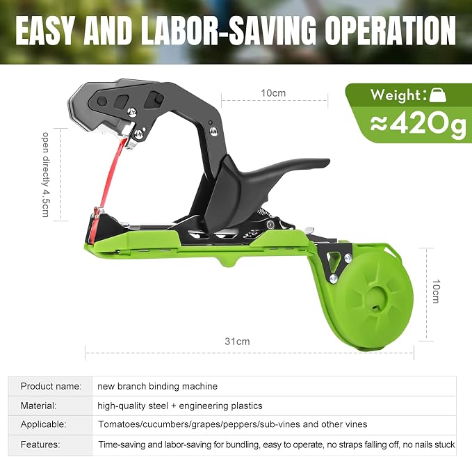 Cekegon Plant Tying Machine, 420g Tapener Tying Tool Plant Tying Tool | 20 Rolls Tape 10000pcs Staples Green