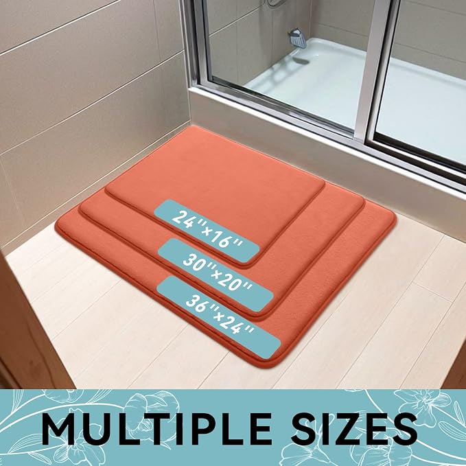Smiry Memory Foam Bath Mat 30x20, Extra Soft and Absorbent Bathroom Mats, Non Slip Washable Carpet for Floor, Shower and Tub, Coral