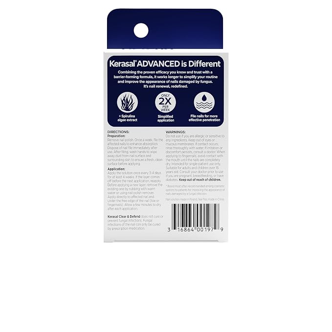 Kerasal Advanced Clear & Defend Nail Renewal, Polish-Compatible Nail Repair with Urea and Spirulina, 0.13 Fl Oz