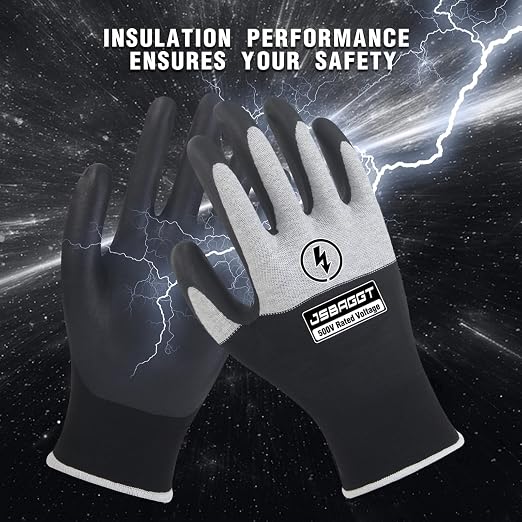 Electrical Insulated Gloves 500V-1PC Voltage Resistance Electrician High Voltage Insulation Work Gloves Flame Retardant & Rubber Non-Slip Grip for Electrical Work (Black and White)