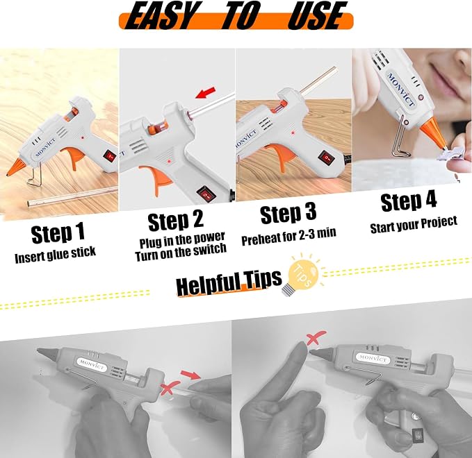 MONVICT Hot Glue Gun Kit, Mini Glue Gun with Carrying Case, White, 30W | 20 Pcs Premium Glue Sticks, 10 Pcs Wood Craft sticks, Fast Preheating Hot Melt Glue Gun for School Crafts DIY Arts Gift