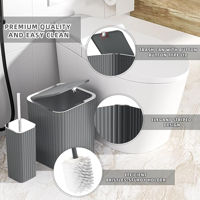 XLHOMO Bathroom Accessories Set - Gorgeous Grey Bathroom Set, 10PC Bathroom Accessory Set, Gray Bathroom Accessories Set, Trash Can, Qtip Holder Dispenser & Soap Dispenser