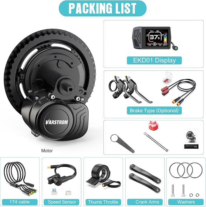 TSDZ2B 48V 500W Mid Drive Kit with EKD01 Display and Ebike Battery | Tong-sheng Electric Bike Conversion Kit for 68-73mm Bottom Bracket, Speed and Torque Sensored E-Bike Motor